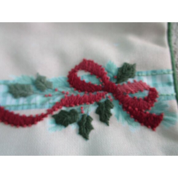 Vintage Embroidered Finished Christmas Stocking Girl Doll Teddy Bear Santa GUC - Picture 8 of 16